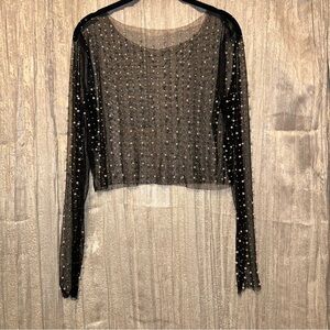 Harper & Ivy Black Mesh L/S Top w/ Faux Diamonds & Pearls {Medium}